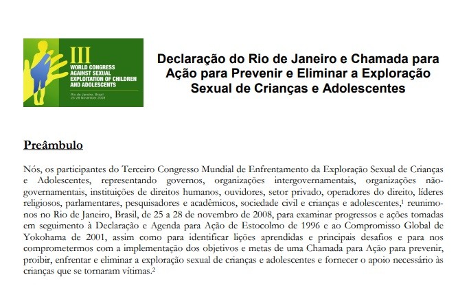 Declaração do Rio de Janeiro e Chamada para Ação para Prevenir e Eliminar a Exploração Sexual de Crianças e Adolescentes